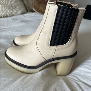 Cream Ankle Boots with Black Detail